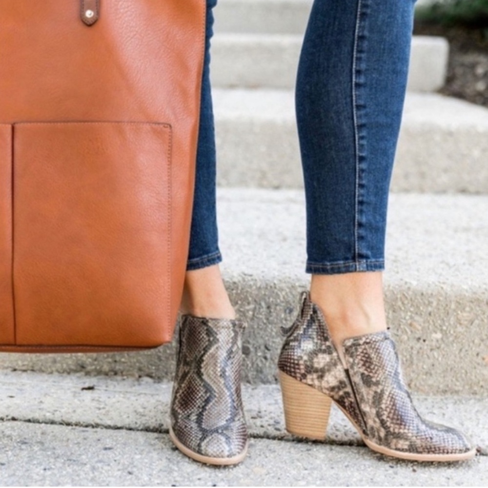 Jeffery Campbell Stacked Heel Snakeskin Ankle Booties